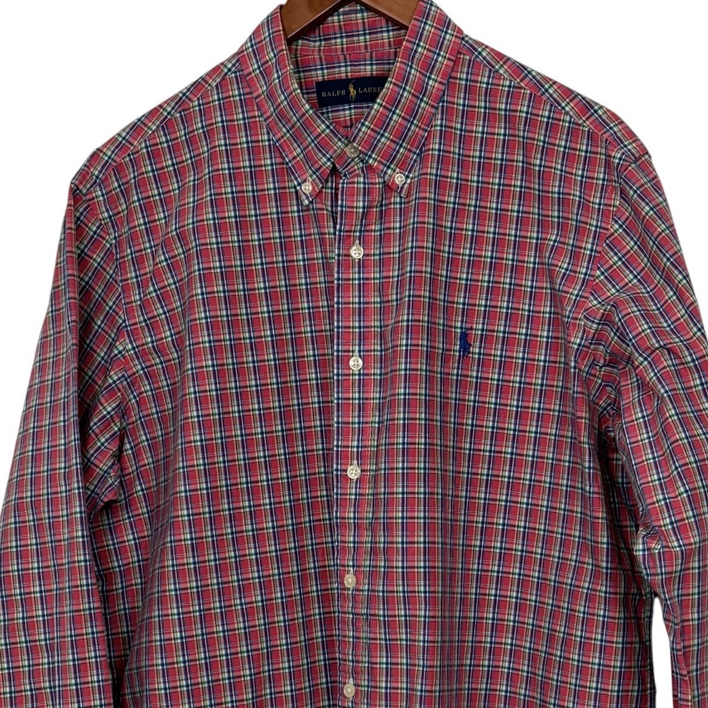 Ralph Lauren Classic Fit XL Pink Plaid Button Down Shirt Cotton Pony Logo